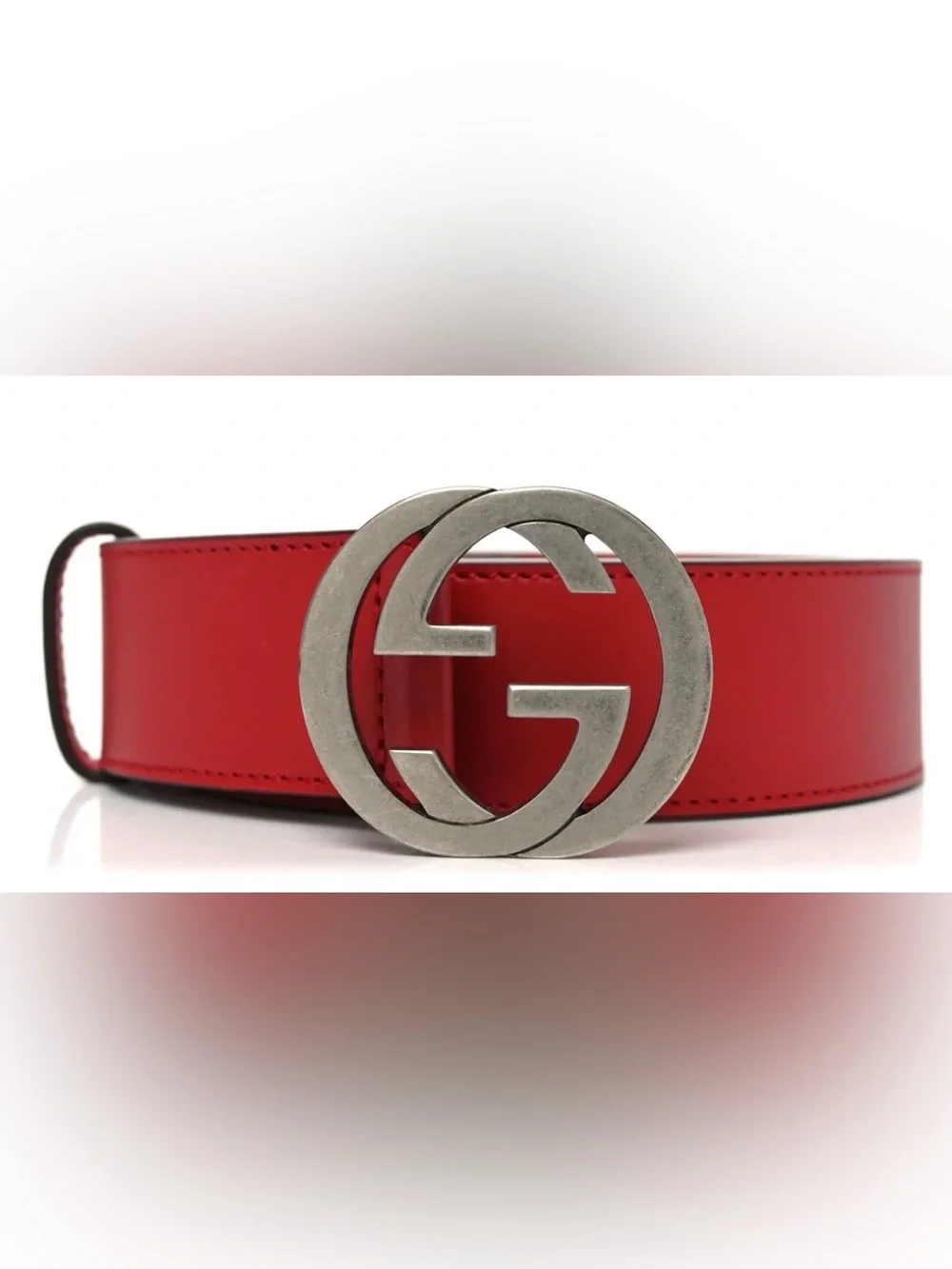 Authentic Men's Gucci Red Selleria Interlocking G Leather Buckle Belt